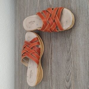 Eastland STRAP HAPPY Leather Wedge Sandals Tawny Brown 7 Shoes